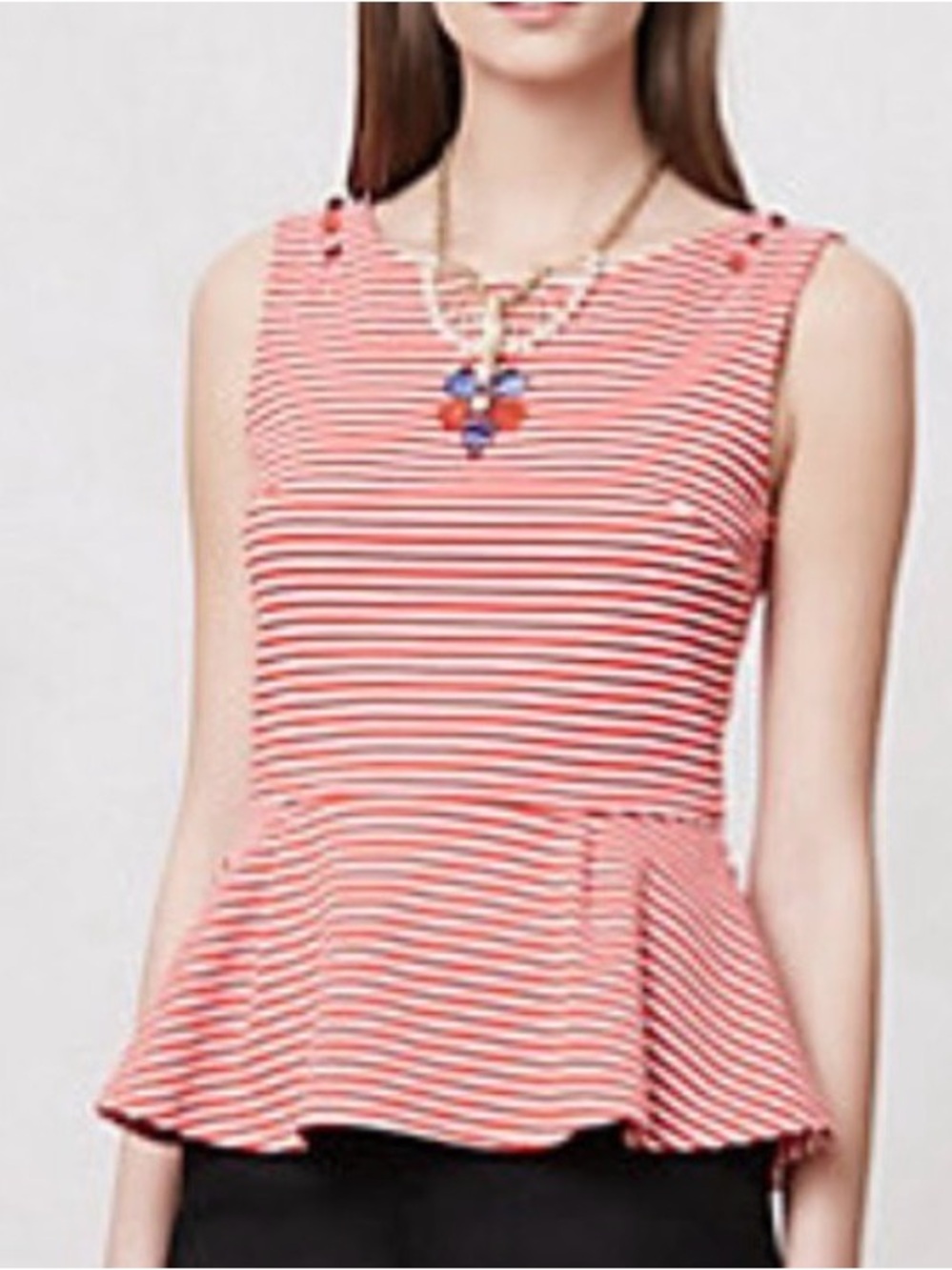Anthropologie Antonia Red White Striped Peplum Knit Top Medium